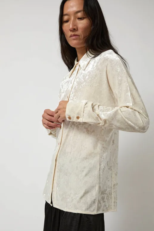 No.6 Store Washed Velvet Long Shirt in Ivory