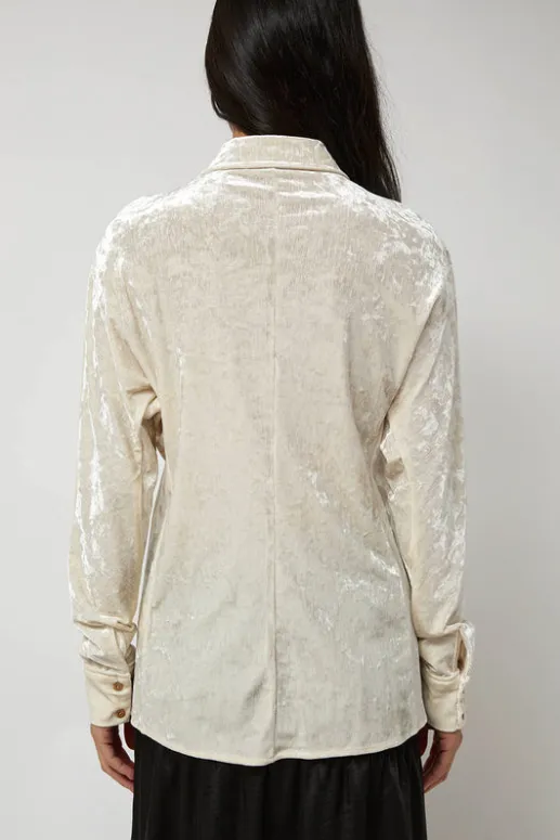 No.6 Store Washed Velvet Long Shirt in Ivory