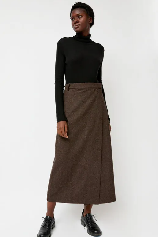 No.6 Store Wool Blend Maxi Wrap Skirt in Brown