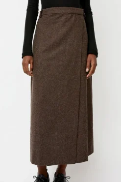 No.6 Store Wool Blend Maxi Wrap Skirt in Brown