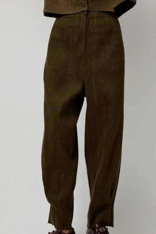 No.6 Store Wool Linen Canvas Trousers in Green