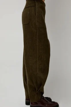 No.6 Store Wool Linen Canvas Trousers in Green